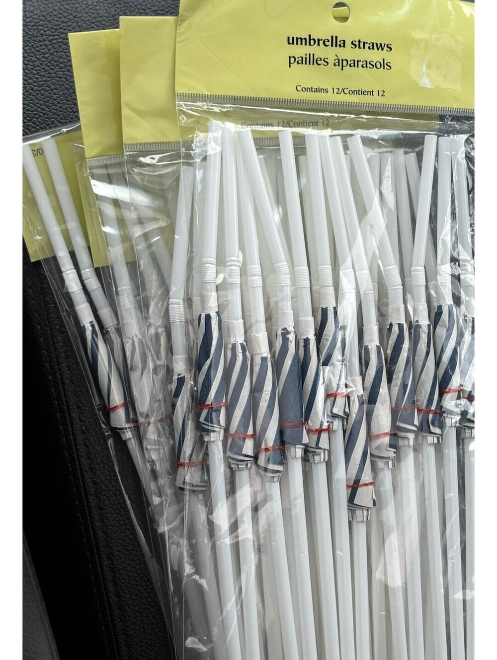 5 Packs Of Pier 1 Imports White & Blue Umbrella Straws, Each 12 Straws, 60 Total